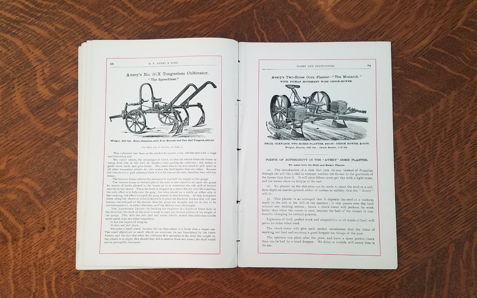1892 BF Avery Plow Cultivator Farm Garden Catalog Horse Drawn Brochure