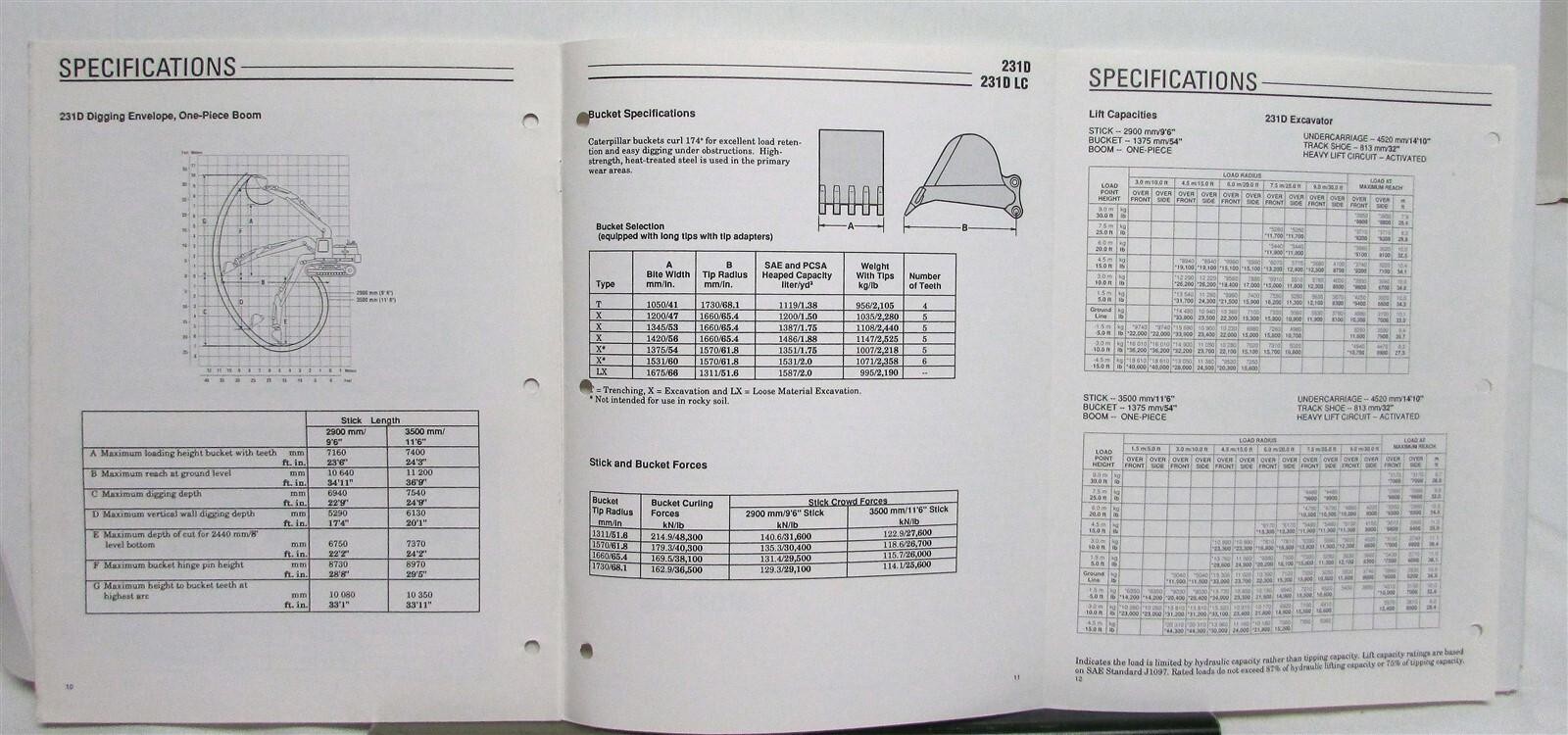1989 CAT 231D 231DLC Excavator Construction Specifications Sales Brochure