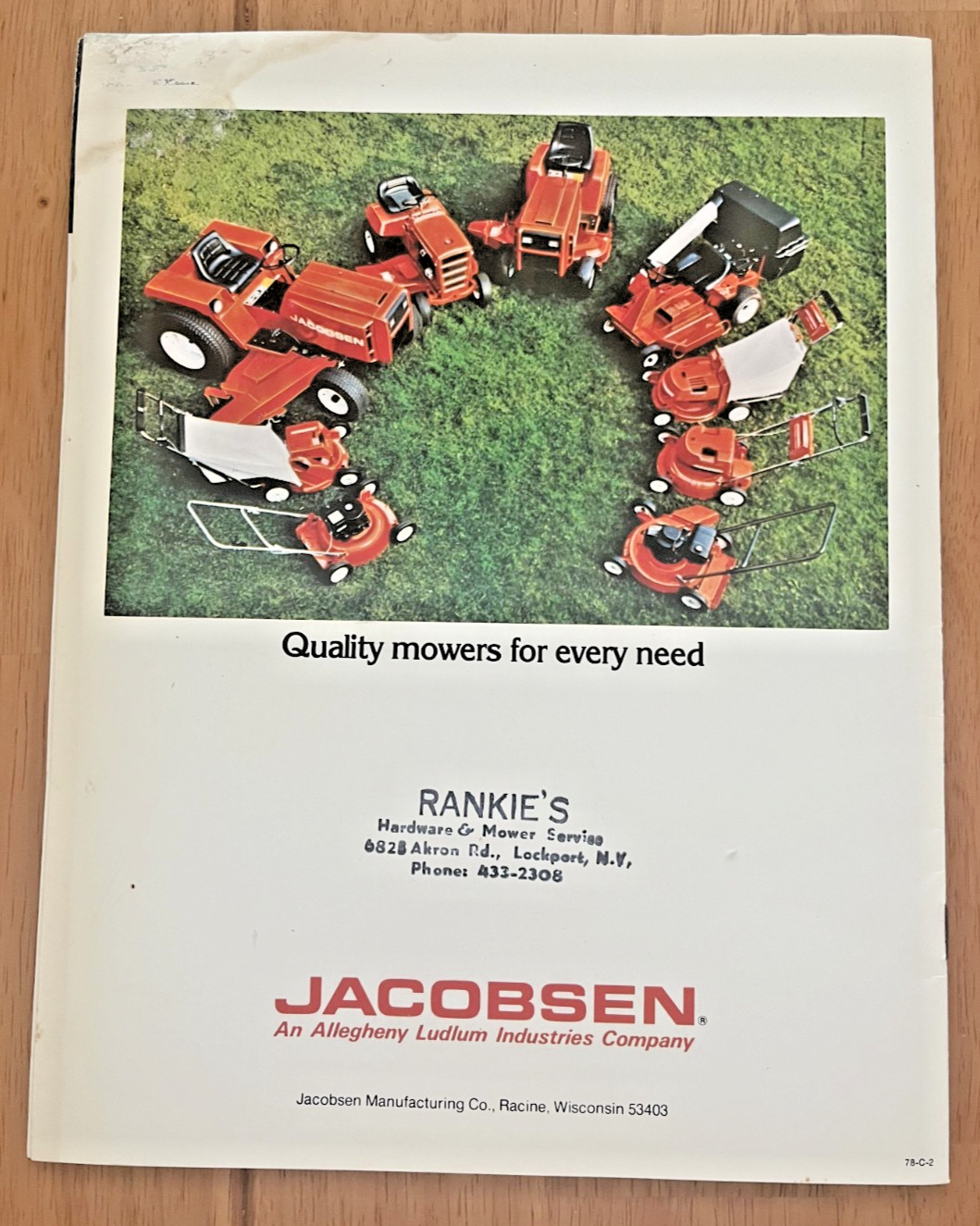 Jacobsen Manf Co 1000 1200 1250 1450 1650 tractor 1978 brochure Racine Wisc