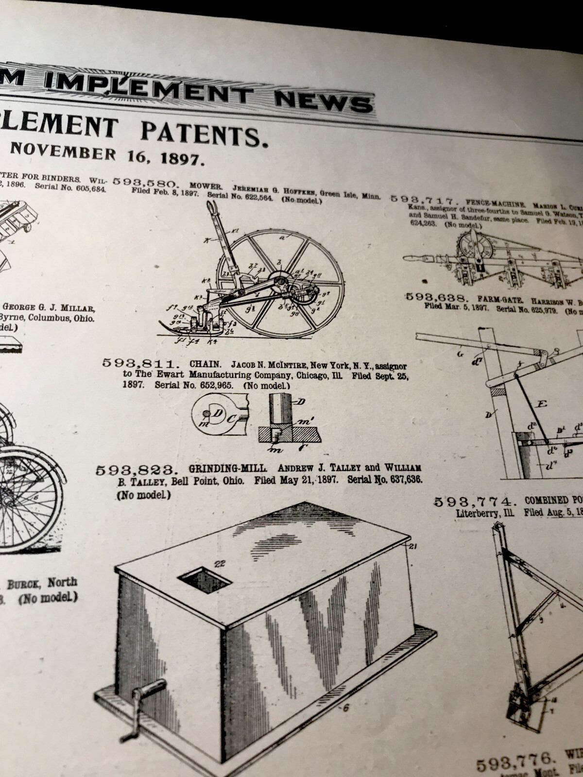 ORIGINAL 1897 Farm Implement Patents Advertising – Double Sided – 10” X 15”