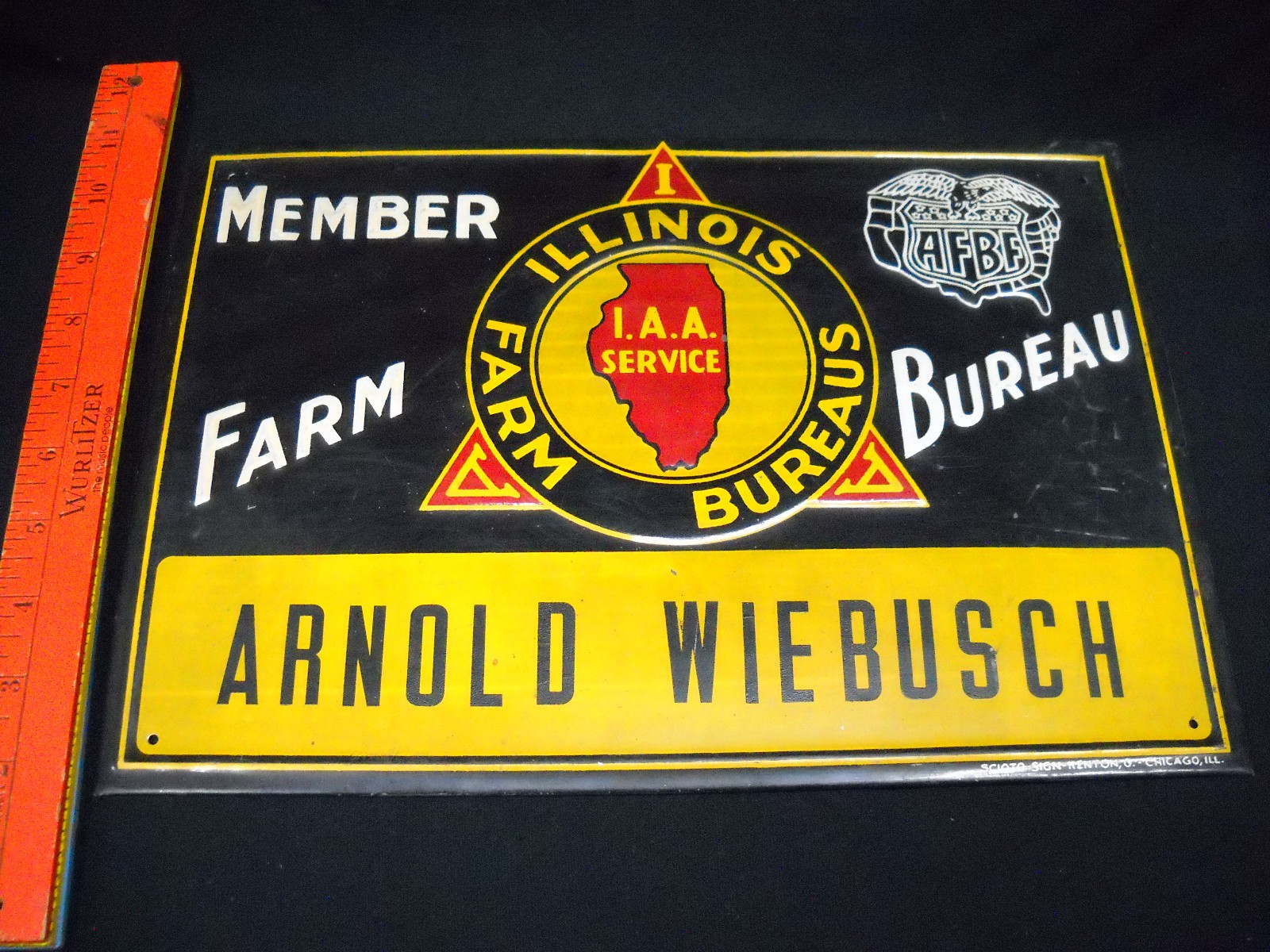 Vintage Authentic Metal Illinois Farm Bureau AFBF Member Sign 13.5 x 9.5 Scioto