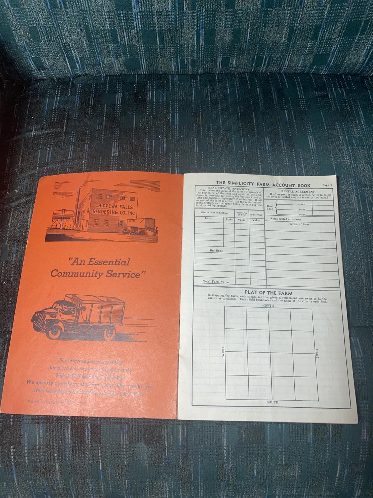 1949 Farm Record Book Chippewa Falls, Wisconsin Rendering Works Phone ￼
