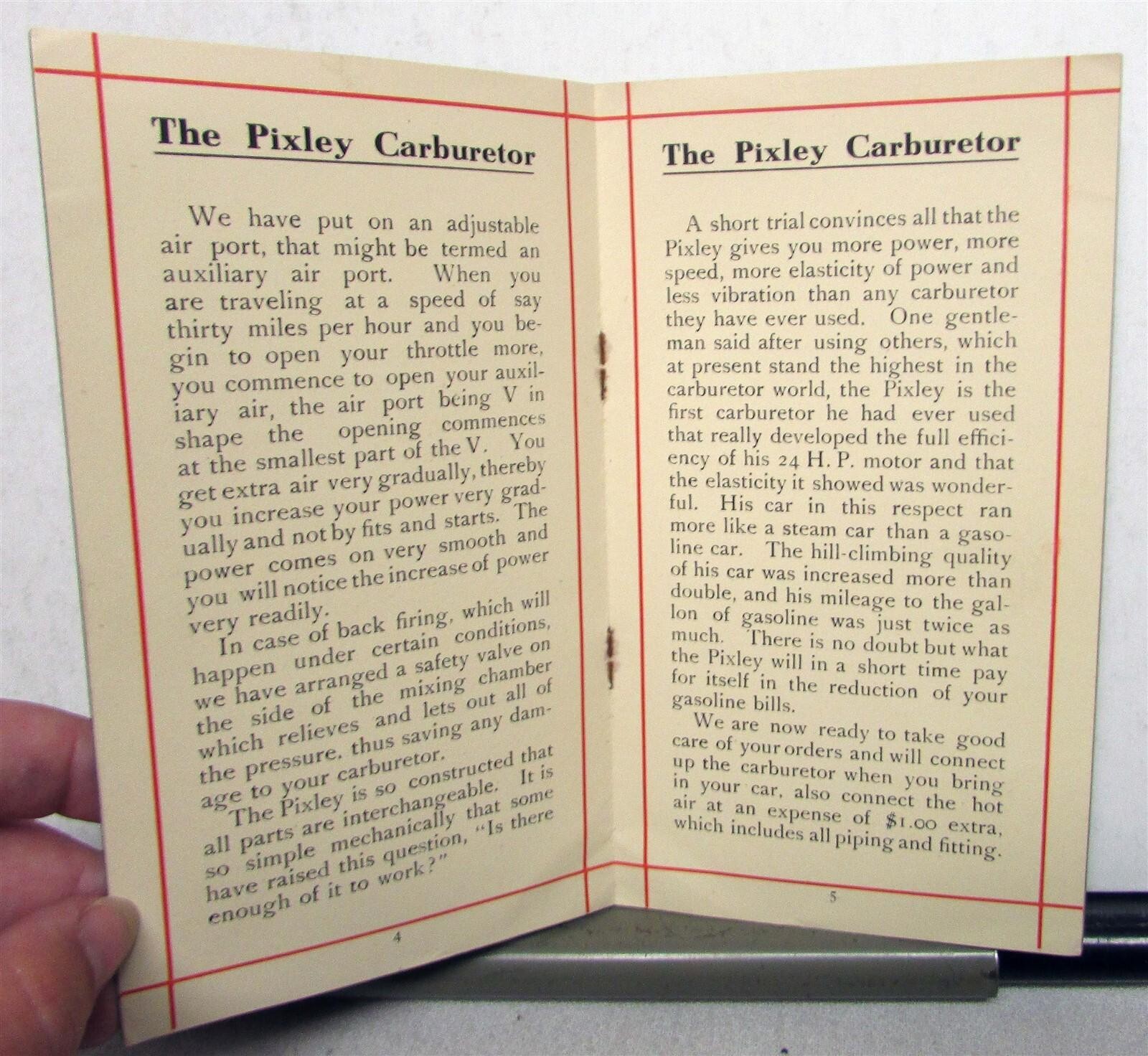 1910s-1920s Pixley Carburetors Diagrams Dimensions Pricing Sale Brochure Booklet