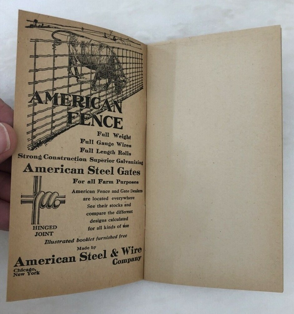 1919 AMERICAN FENCE Memo Book FARM ADVERTISING Minnesota MADELIA Antique MINT