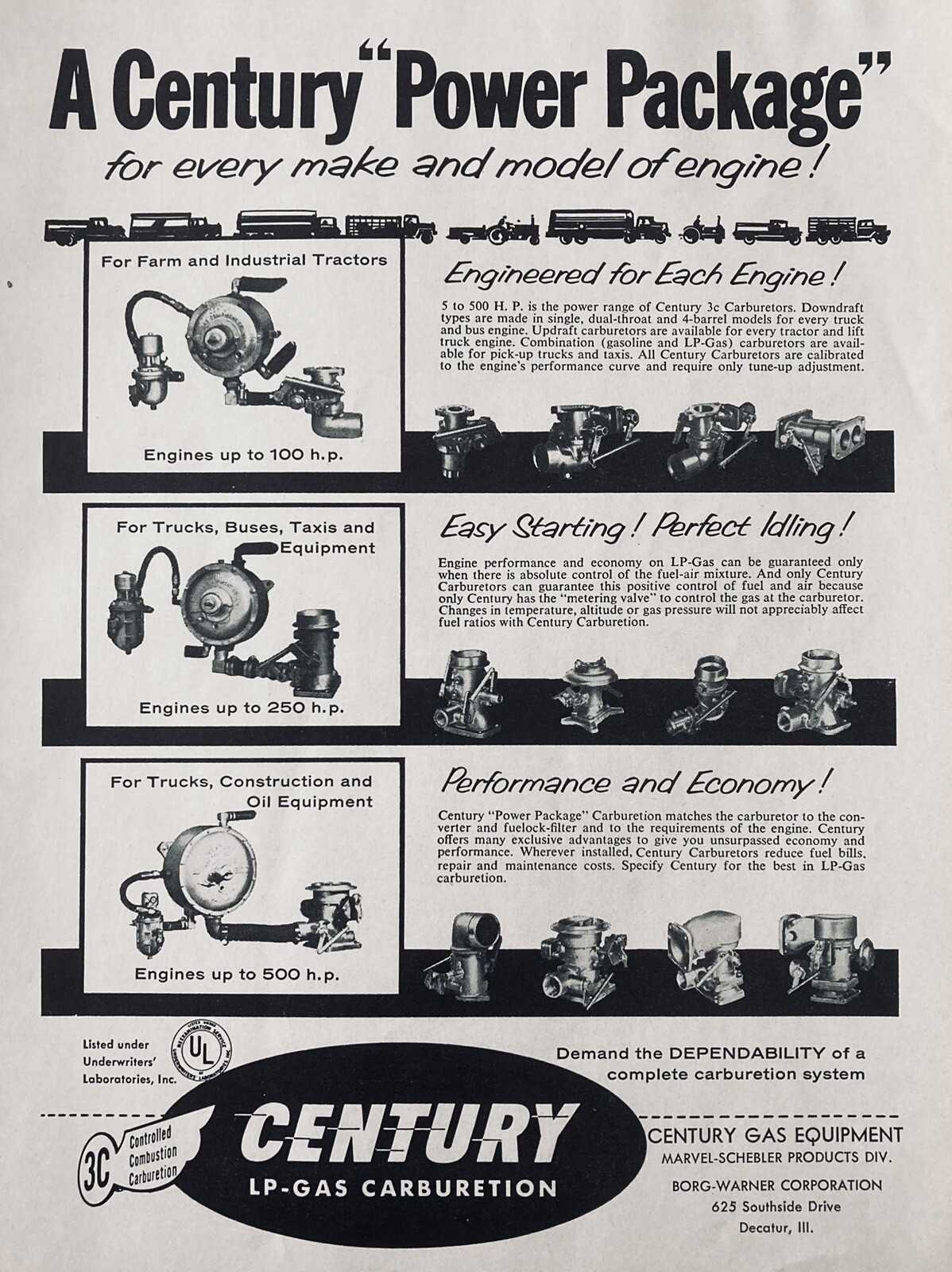 1958 AD.(XH67)~BORG-WARNER CO. DECATUR, ILL. CENTURY LP-GAS CARBURETION