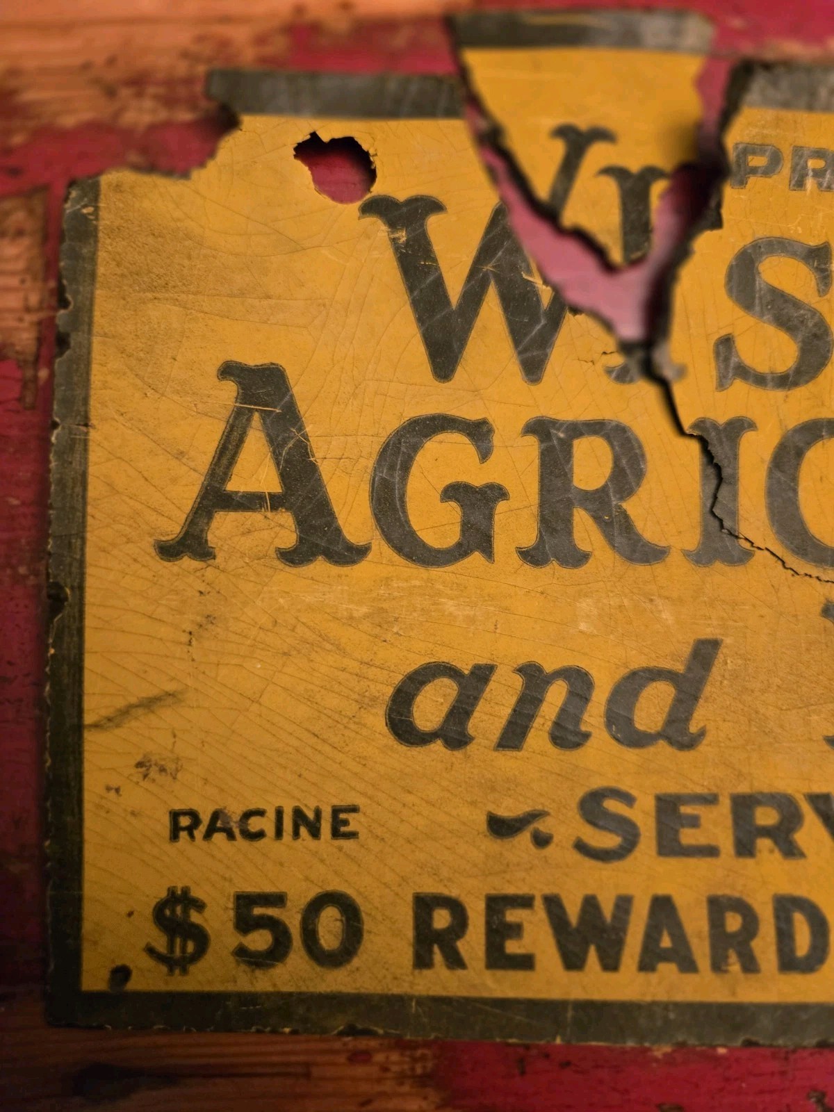 Vintage Cardboard Wisconsin Agriculturalist Farmer Service Bureau Sign Racine WI