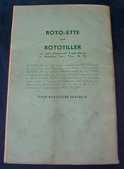 Vintage Roto-ette Rototiller Inc. 1952 Advertising Book Ed Robinson