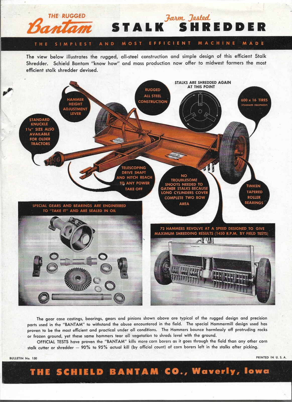 Original Schield Bantam Company Stalk Shredder Single Page Sales Brochure Flyer