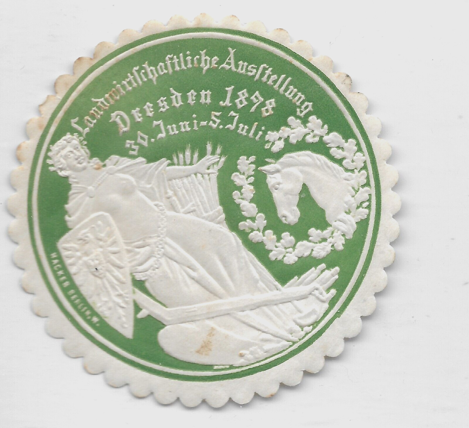 GERMANY🔥Agricultural Exhibition Dresden 1898 Embossed AD Poster Gr.STAMP HORSE