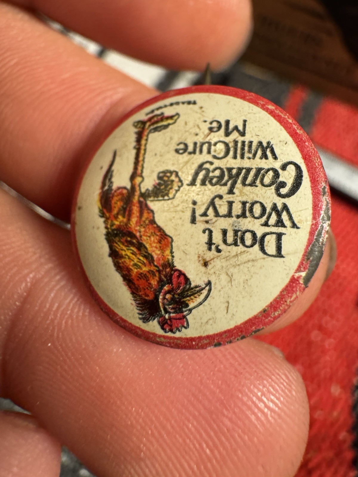 Antique c1908 Conkey Poultry Cure Pin Don’t Worry Chicken Button