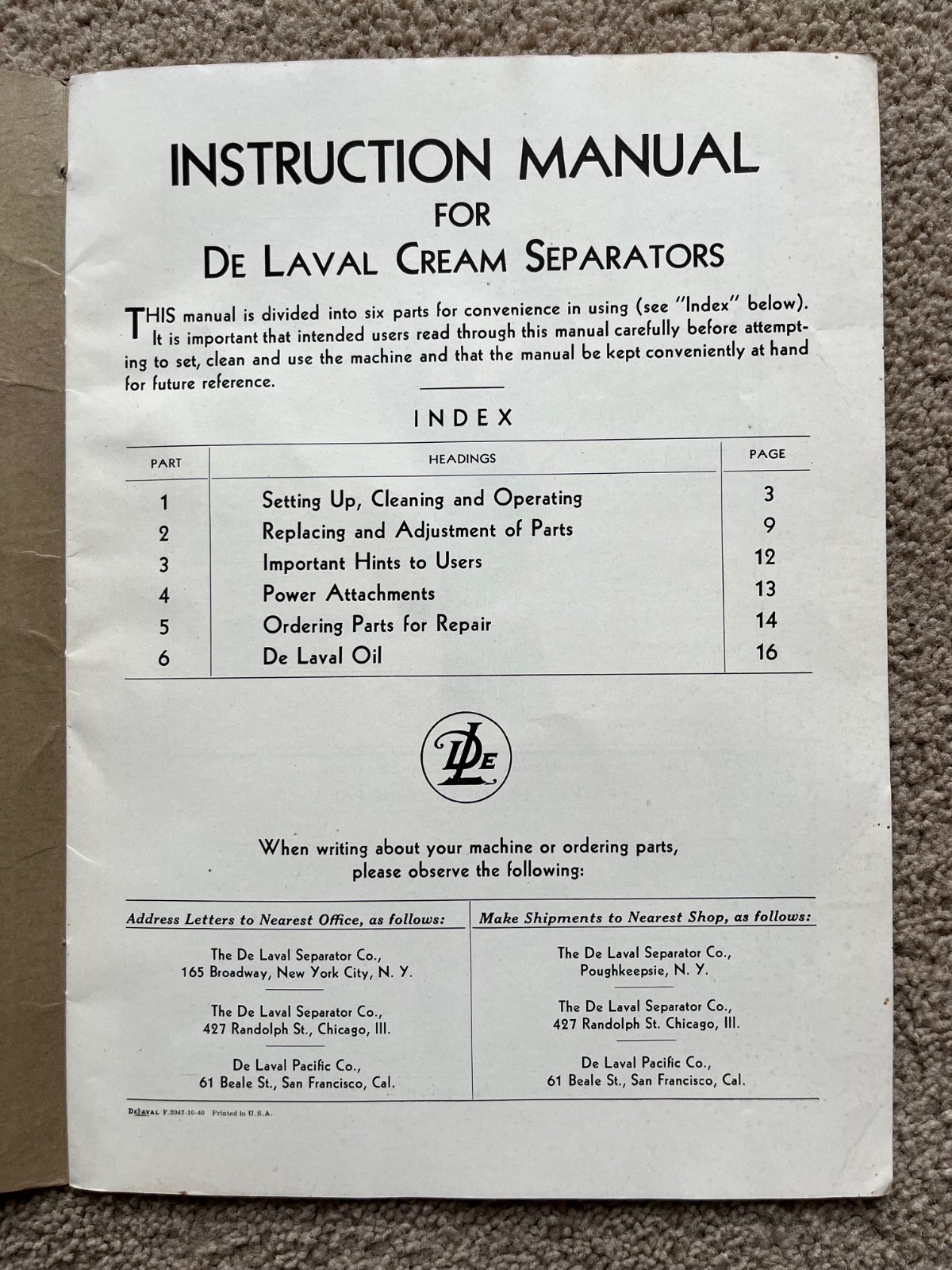 2 DELAVAL CREAM SEPARATOR INSTRUCTION MANUALS