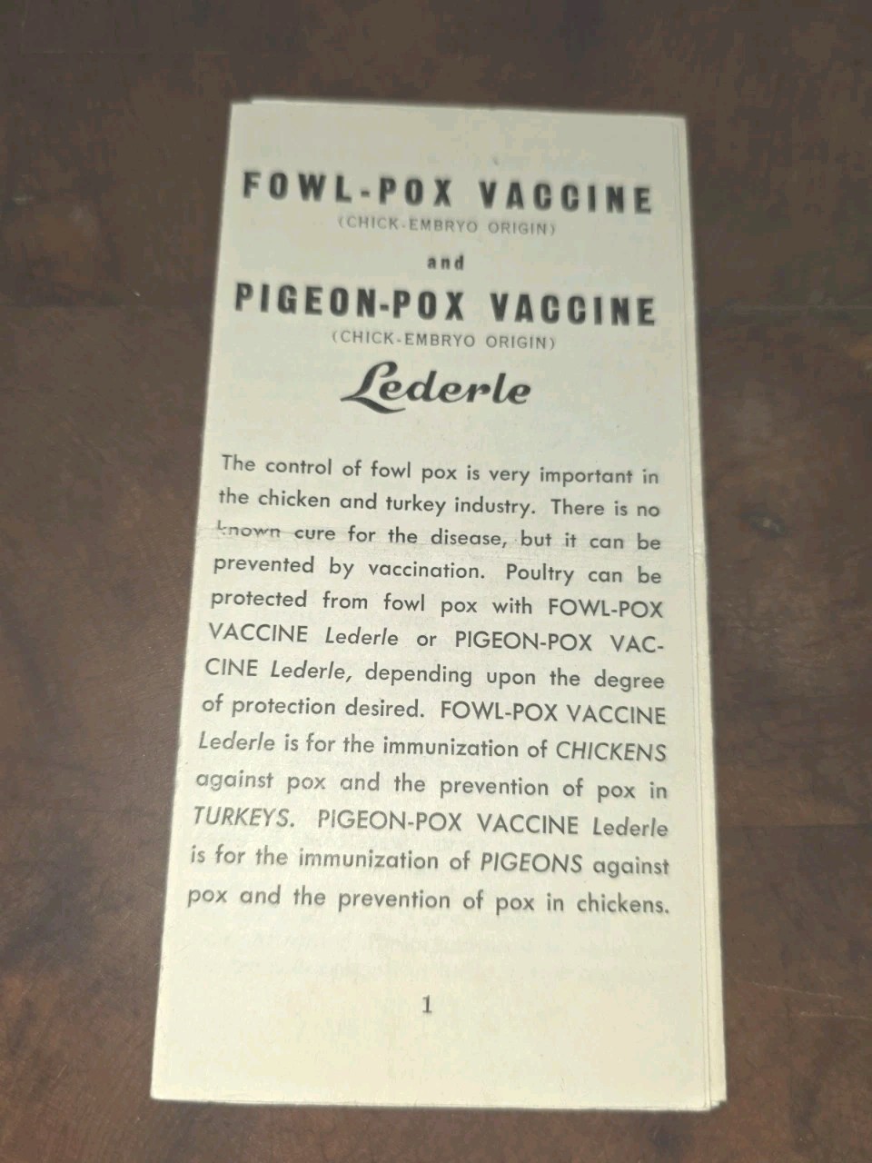 1943 Lederle Fowl-Chicken Pox Vaccine Insert Veterinary American Cyanamid
