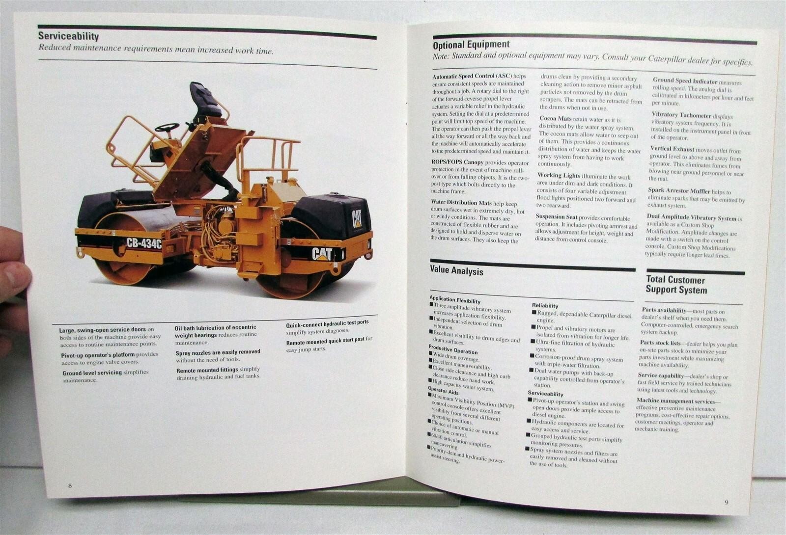 1996 Caterpillar CB 434C Double Drum Vibratory Specs Construction Sales Brochure