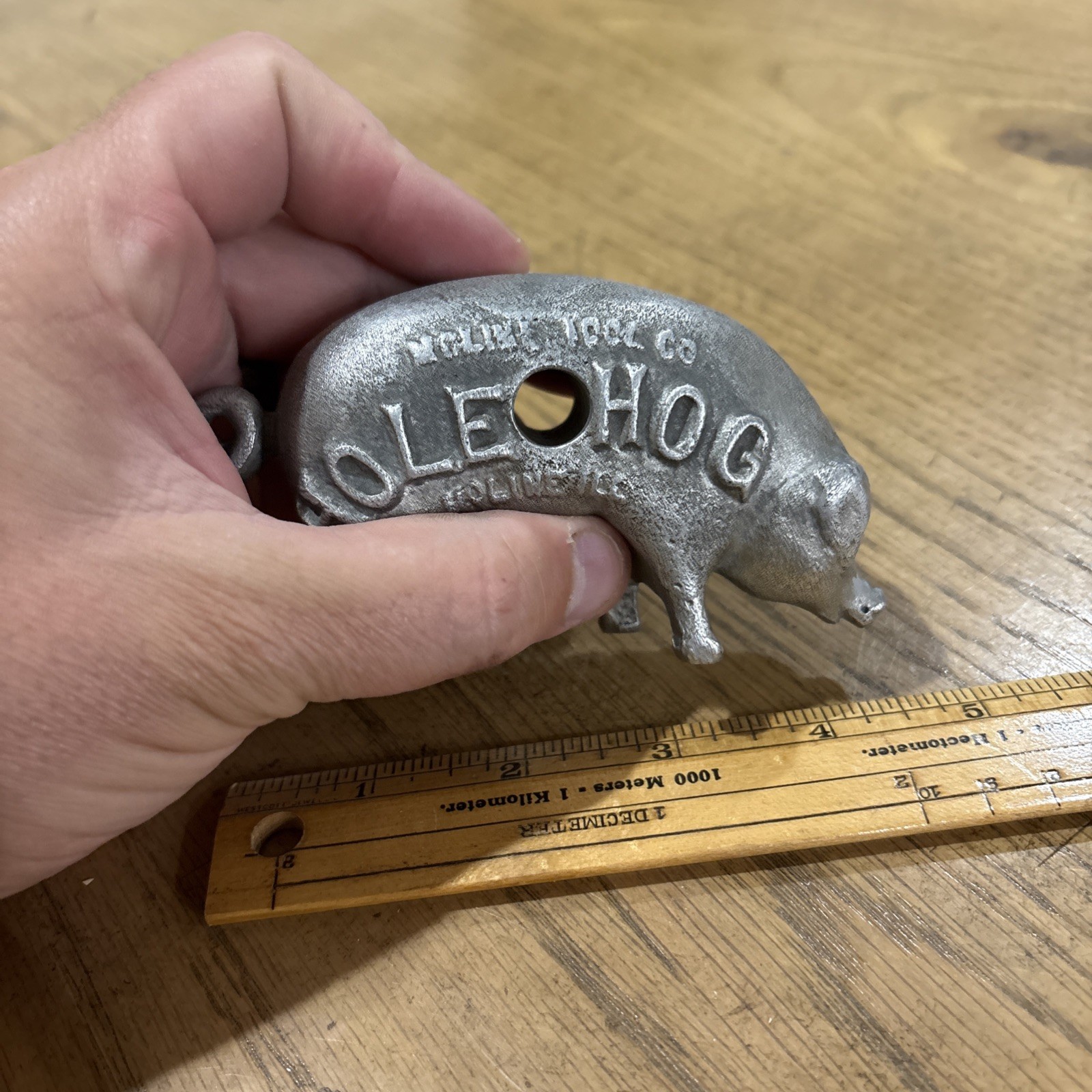 Rare Vintage 1900s Moline Tool Co. Hole Hog Promo Cast Aluminum Paperweight Adv.