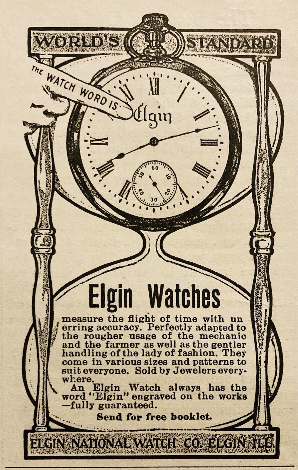1900 AD.(PC5)~ELGIN NATIONAL WATCH CO. ELGIN, ILL. WORLD’S PERFECT TIME PIECE