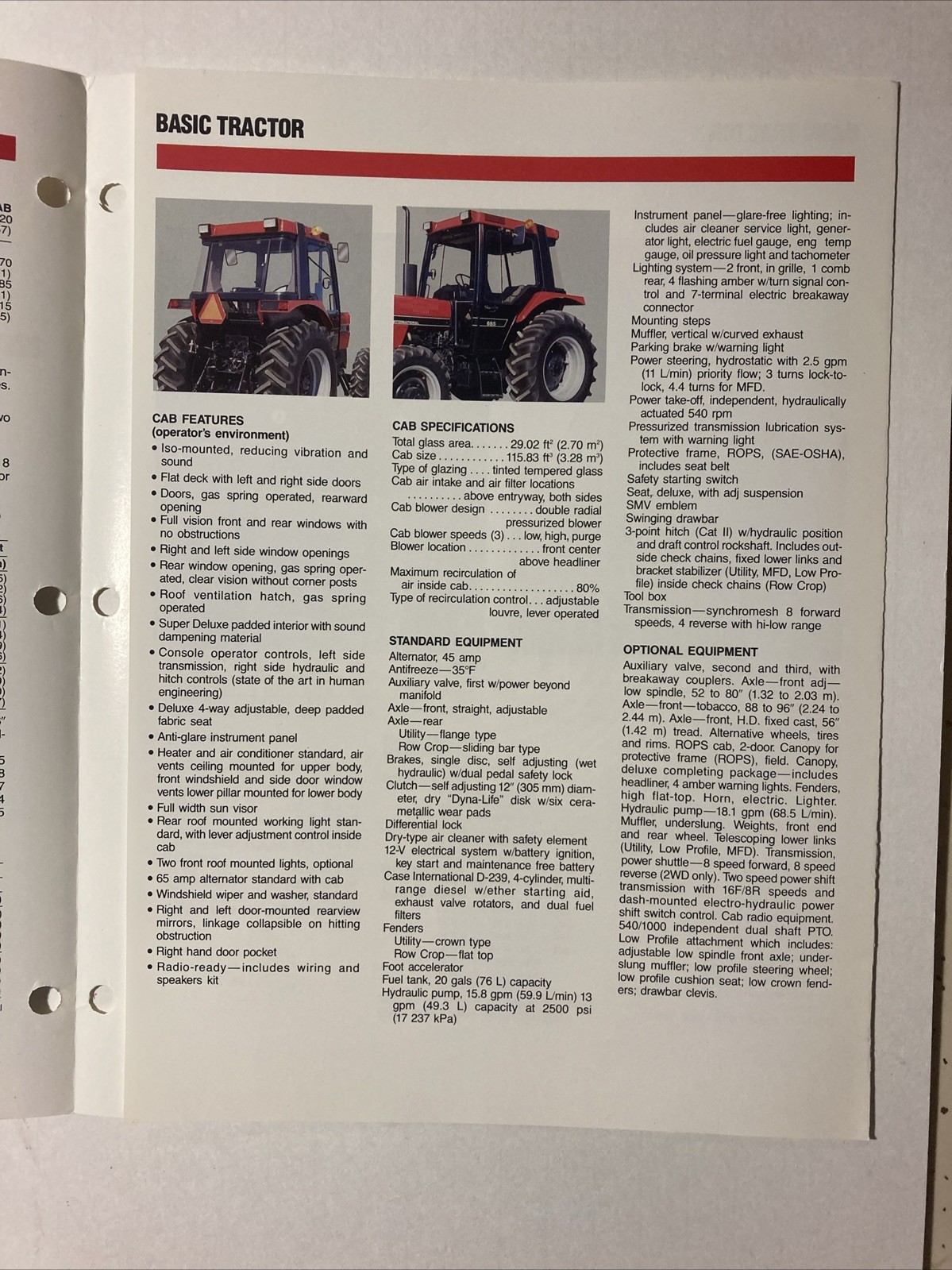 CASE IH MODEL 685 TRACTOR 6 PAGES SALES BROCHURE