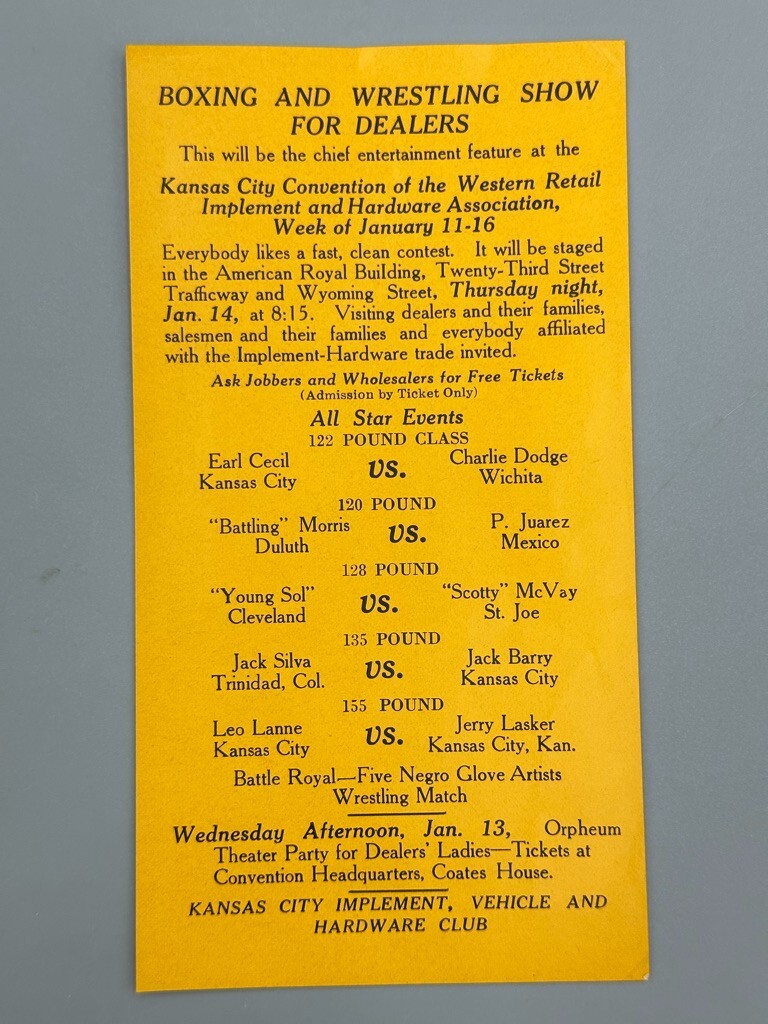 1920s BOXING Wrestling Show for FARM IMPLEMENT Dealers Advertising Antique