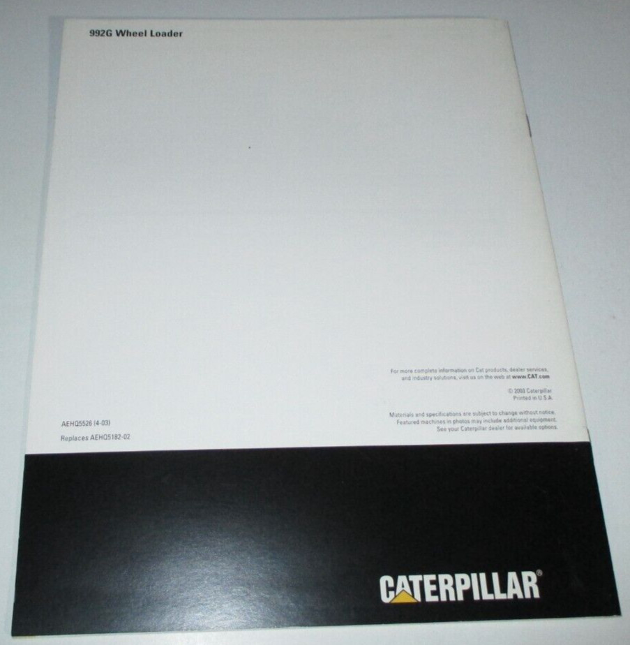 *Caterpillar 992G Wheel Loader Sale Brochure Literature AEHQ5526 2003 ORIGINAL!