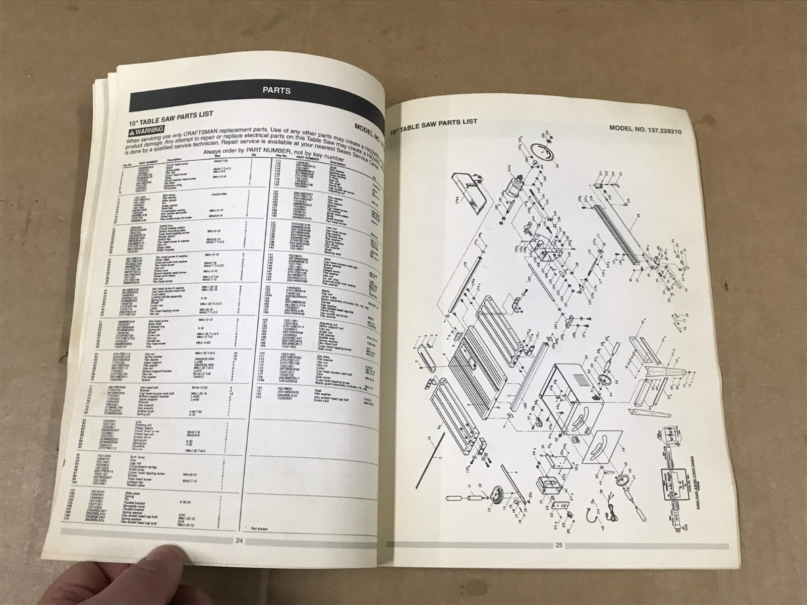 Vintage Craftsman 10&Prime; Blade Table Saw Manual – Model 137.228210