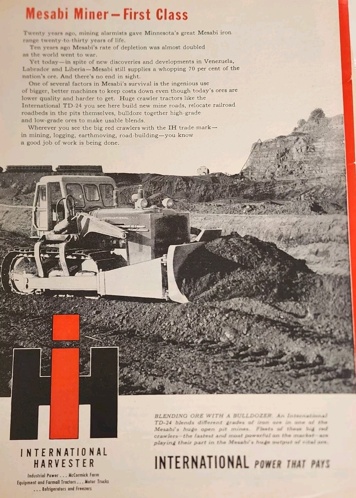 IH International Harvester Bulldozer Tractor Magazine Ad 1952 Picture Wall Art
