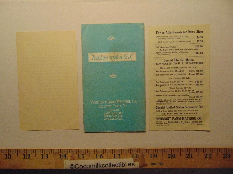 Vintage Vermont Farm Machine CO U.S Cream Separator Brochure Bellows Falls VT