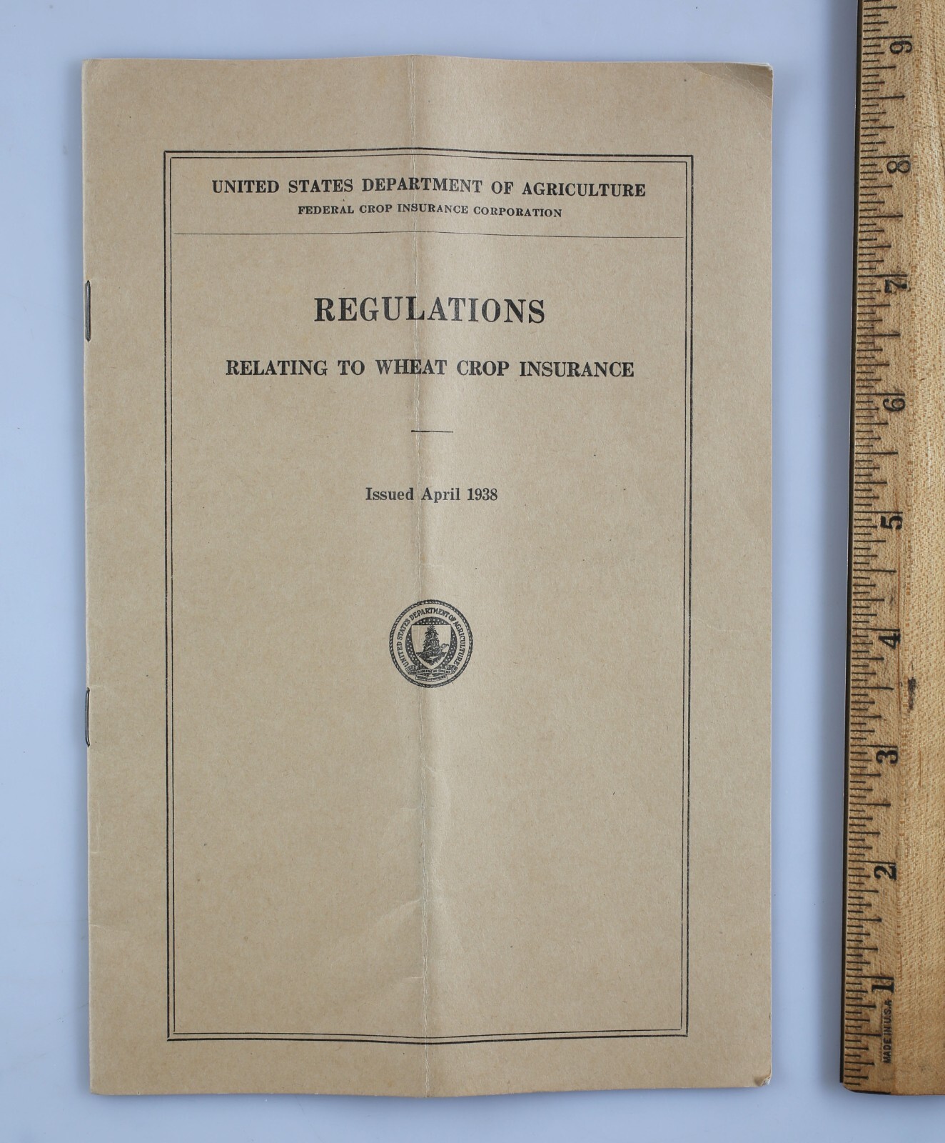 Vintage 1938 USDA Wheat Crop Farming Insurance Regulations Booklet
