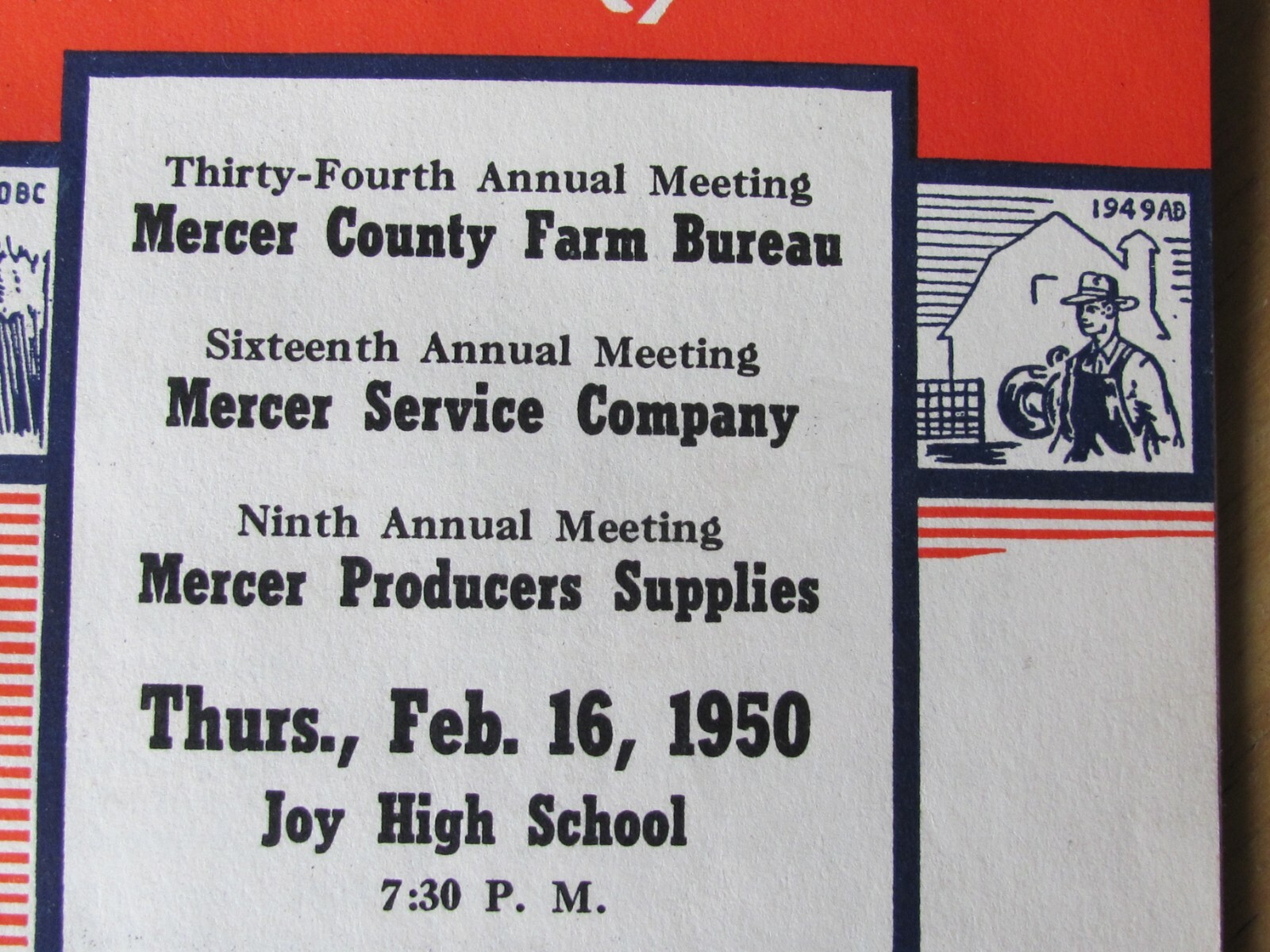 1950 MERCER COUNTY FARM BUREAU SERVICE & PRODUCERS ILLINOIS ANNUAL MEETING BOOK