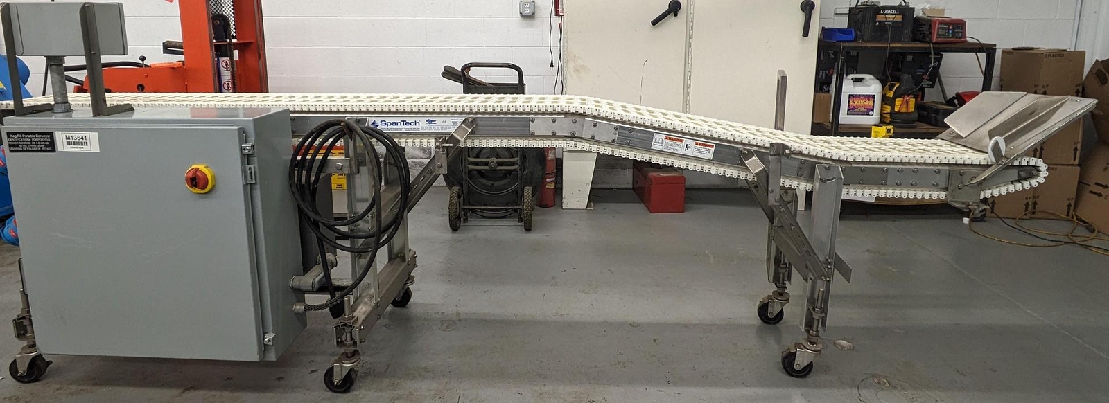 incline conveyor, multi outlet control panel, casters