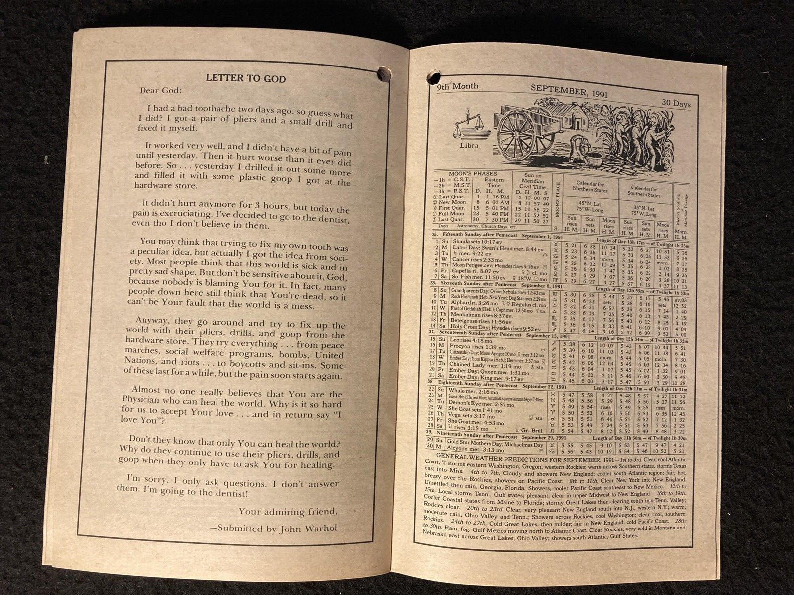 1991 Farmers Almanac from IGA Stores Vol 174 Planting Calendar Agricultural Plan