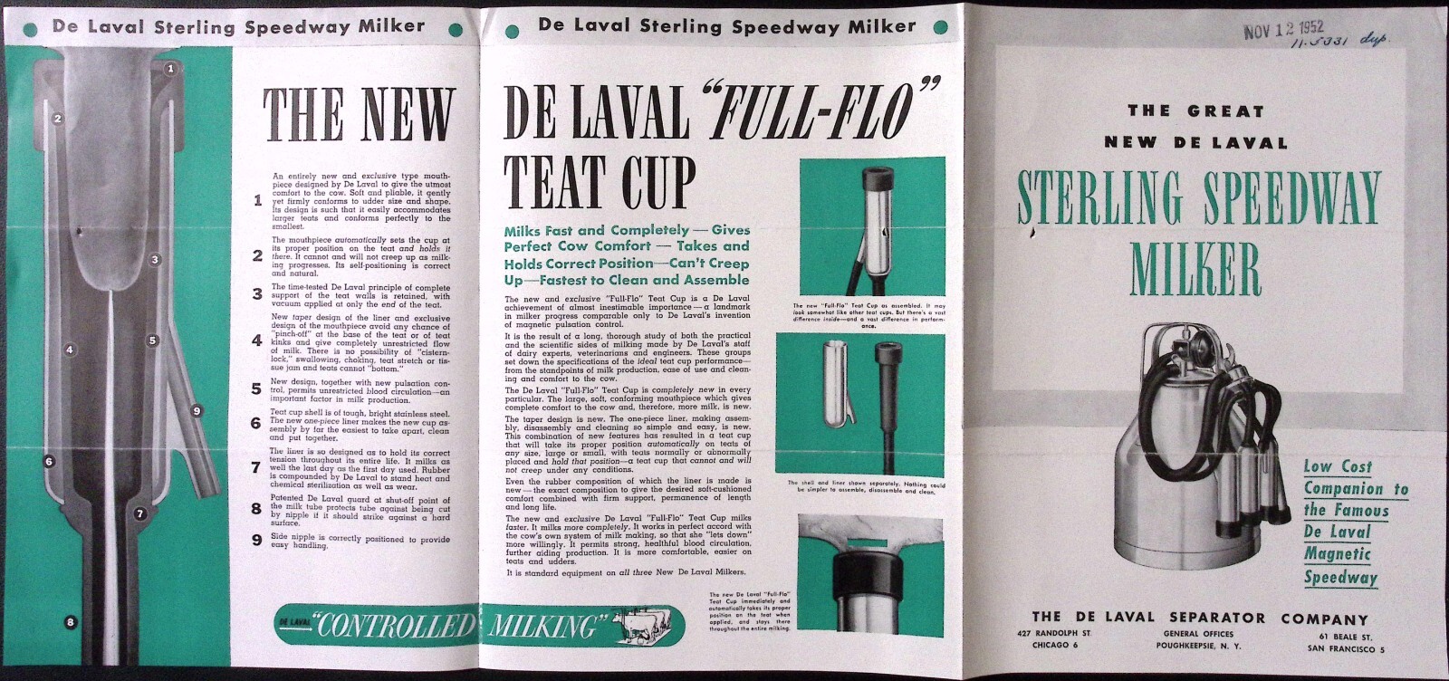 1952 New Sterling Speedway Milker De Laval Separator Company Brochure