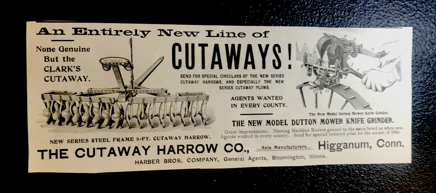 ORIGINAL 1897 Cutaway Harrow Farm Implement Advertising – Higganum – Connecticut