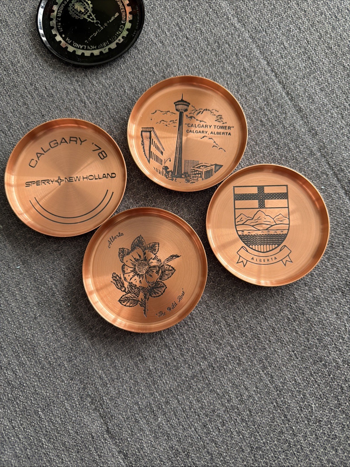 4 Vint. 1978 Sperry New Holland Copper Coasters Calgary, Alberta Fantasy Copperw