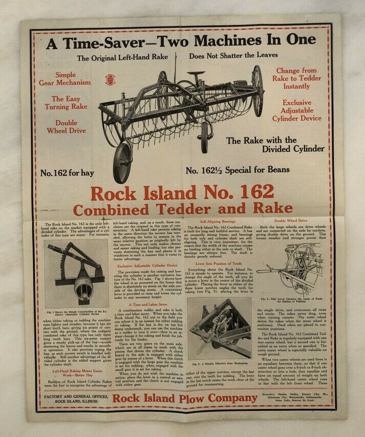 1925 ROCK ISLAND No. 162 TEDDER & RAKE Plow Co FARM Advertising Antique Brochure