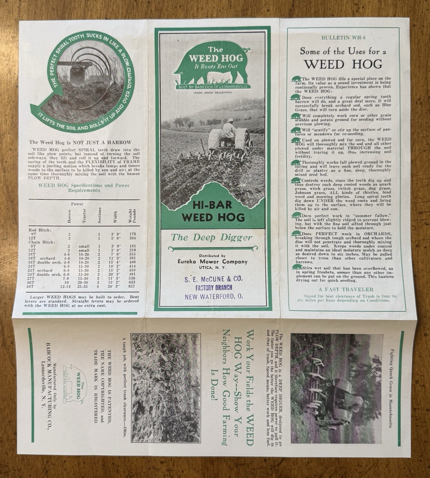 VINTAGE The Weed Hog Hi-Bar Weed Hog Brochure Eureka Mower Company Utica, NY
