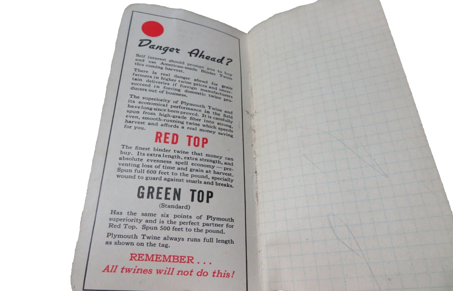 1938 Plymouth Binder Twine Pocket Notebook Plymouth Cordage Co No. Plymouth Mass