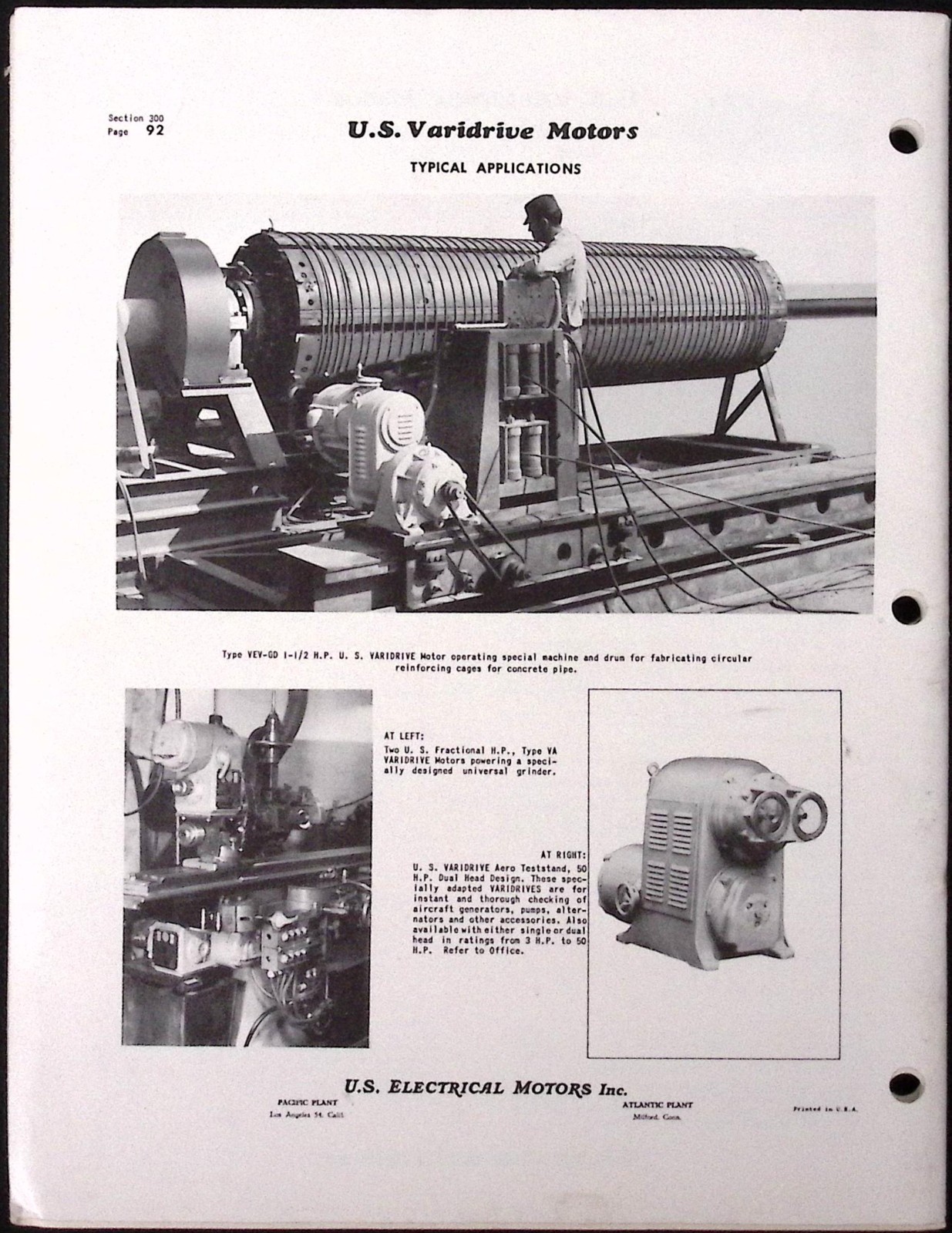 1954 US Varidrive Motors Section 300Catalog US Electrical Motors Milford CT