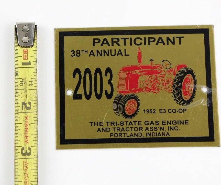 2003 TRI STATE GAS & ENGINE TRACTOR SHOW BRASS PLATE PLAQUE SIGN 1952 E3 CO-OP