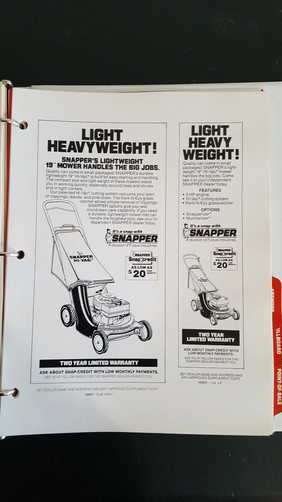 1986 Snapper Advertising & Sales Promotion Planner for Dealer