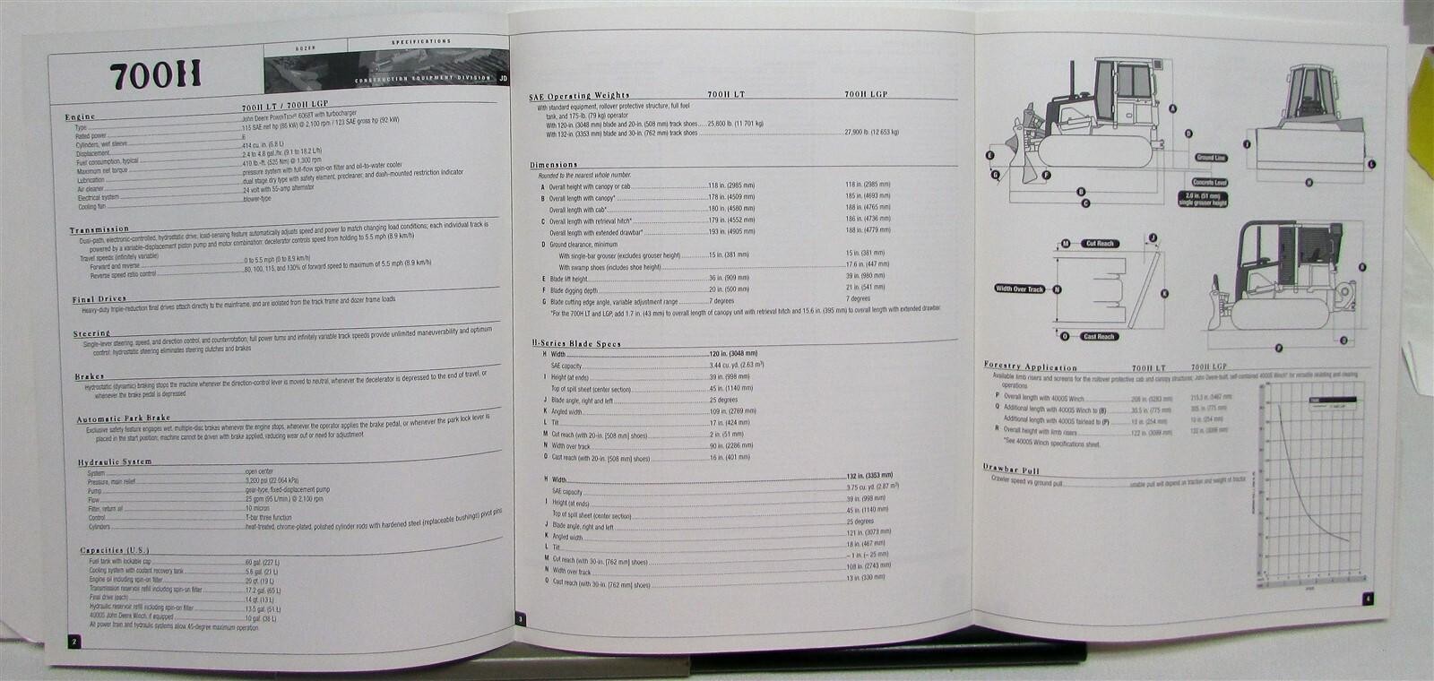 2001 John Deere 700H Dozer Specifications Construction Sales Brochure