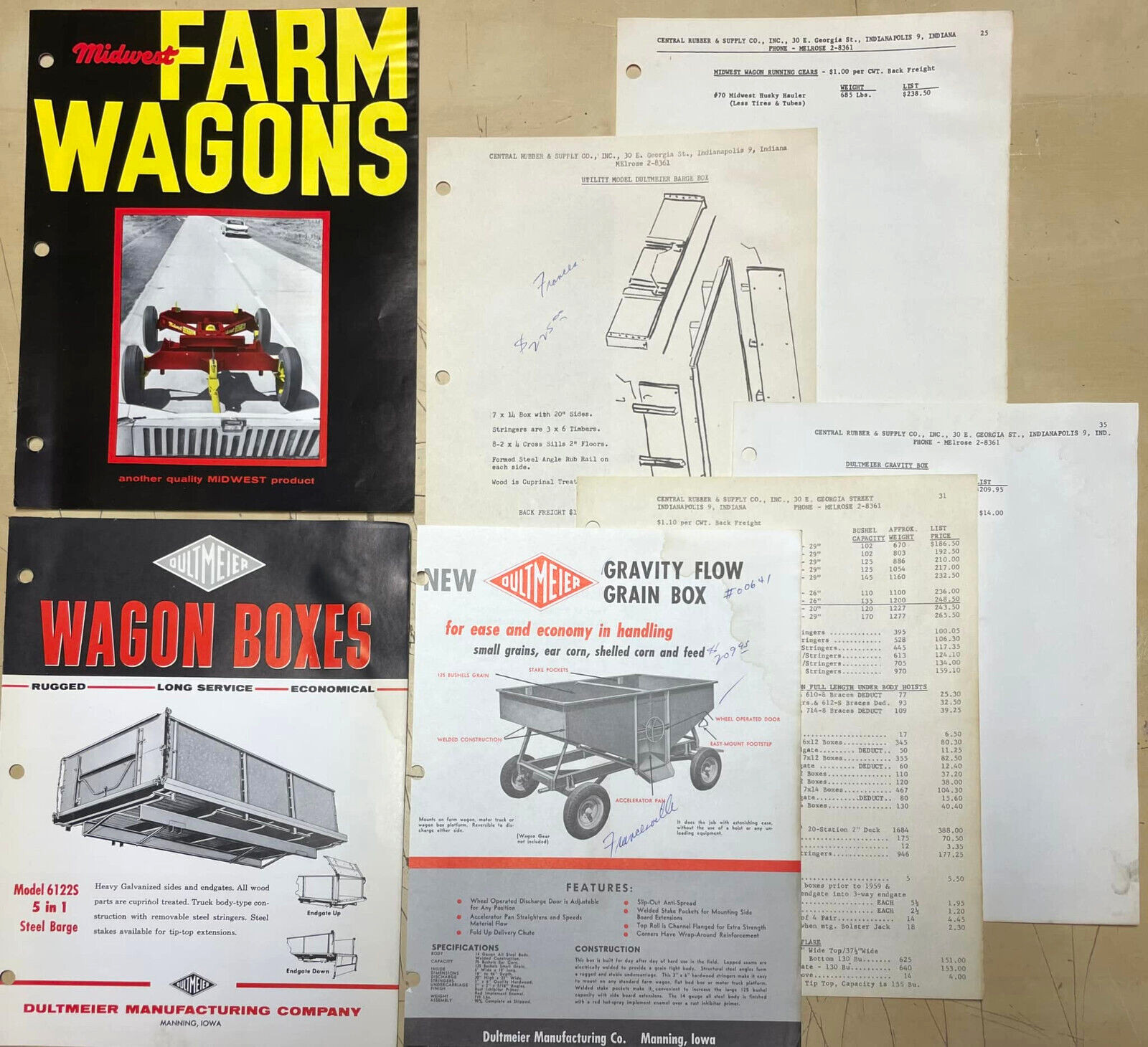 Vtg Midwest Farm Wagons Barge Boxes Dultmeier Mfg Brochure Price List Bundle