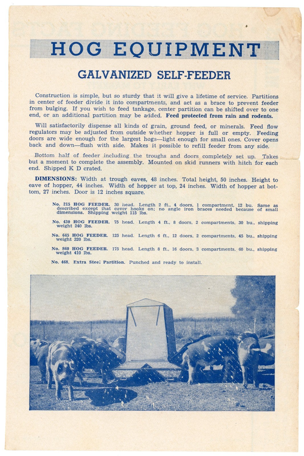 1930s H.D. Hudson MFG Co Hog Feeder Brochure Specs Sheet #DT