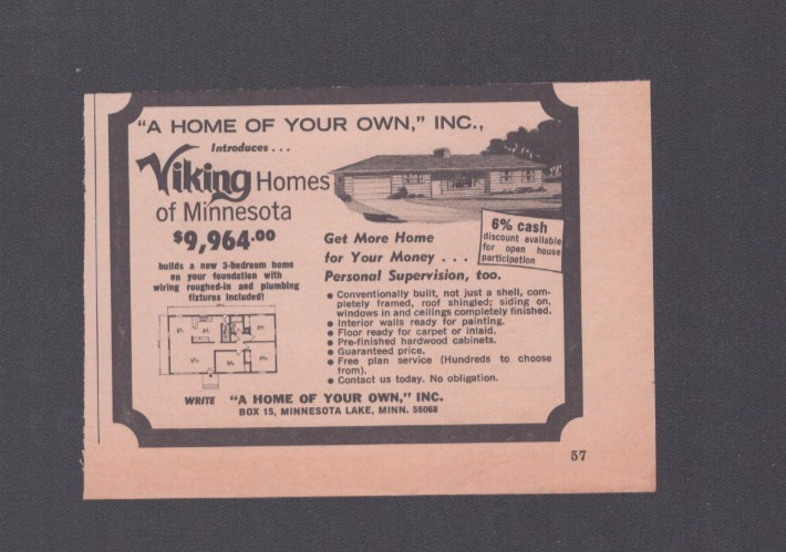 1972 Print Ad Viking Homes of Minnesota A Home of Your Own $9964.00