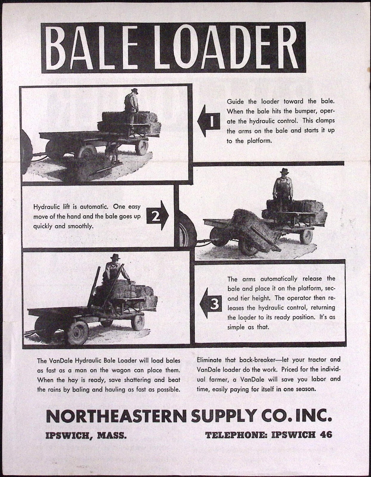 1954 Hydraulic Bale Loader Dealer Brochure Northeastern Supply Co Ipswich MA