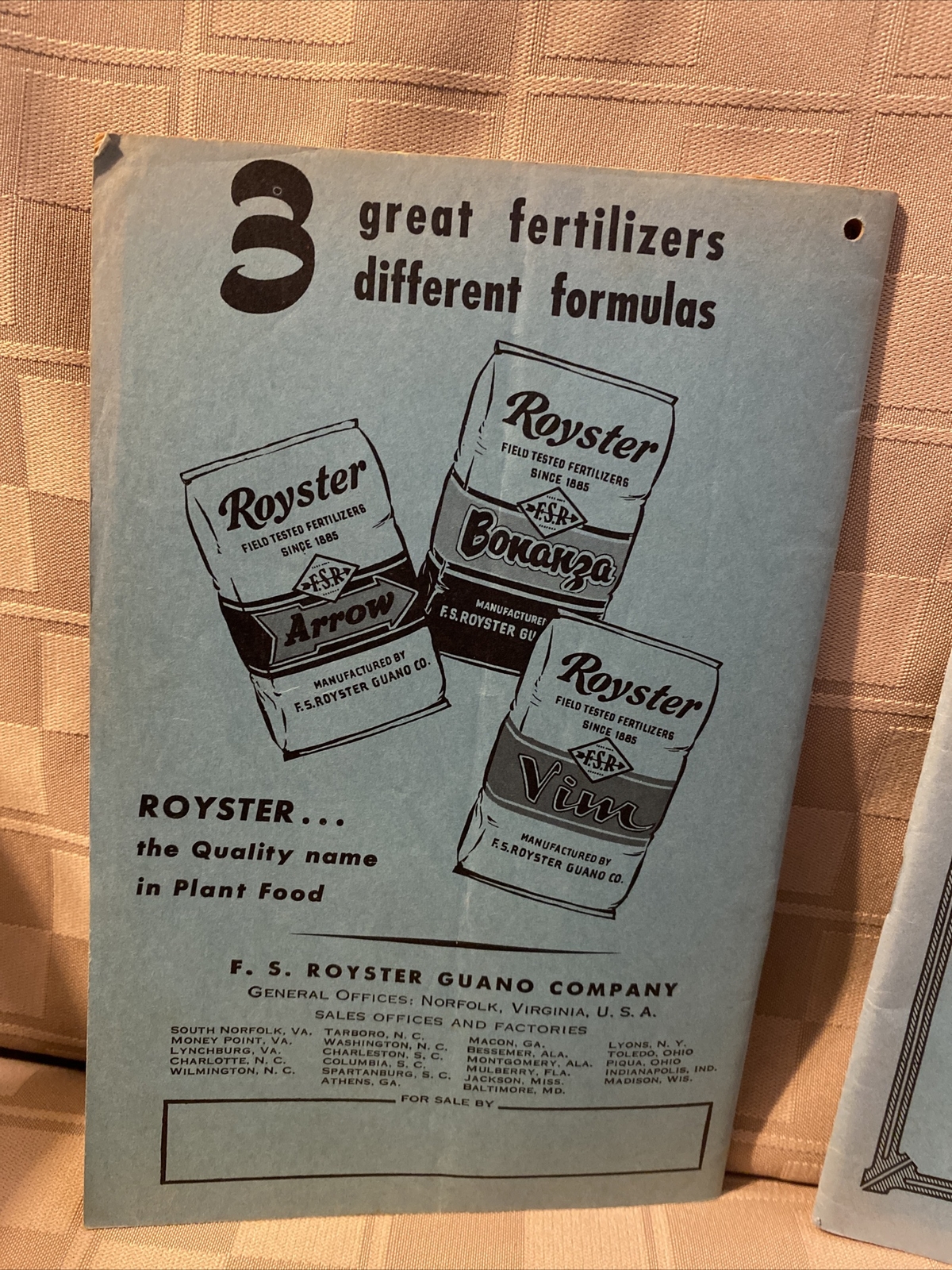 Vintage F.S.Royster Guano Farmer&rsquo;s Almanac