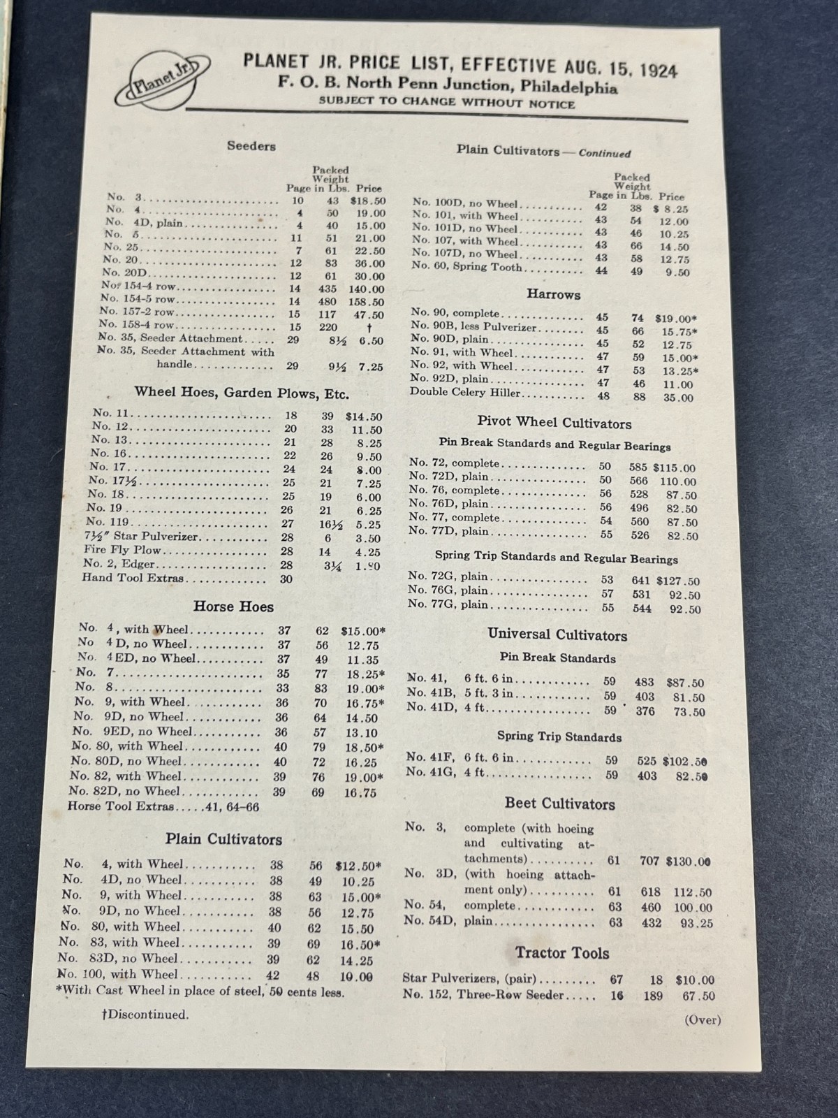 Planet Jr Farm and Garden Tools #51 Catalog 1920s Cultivators Equipment + Insert