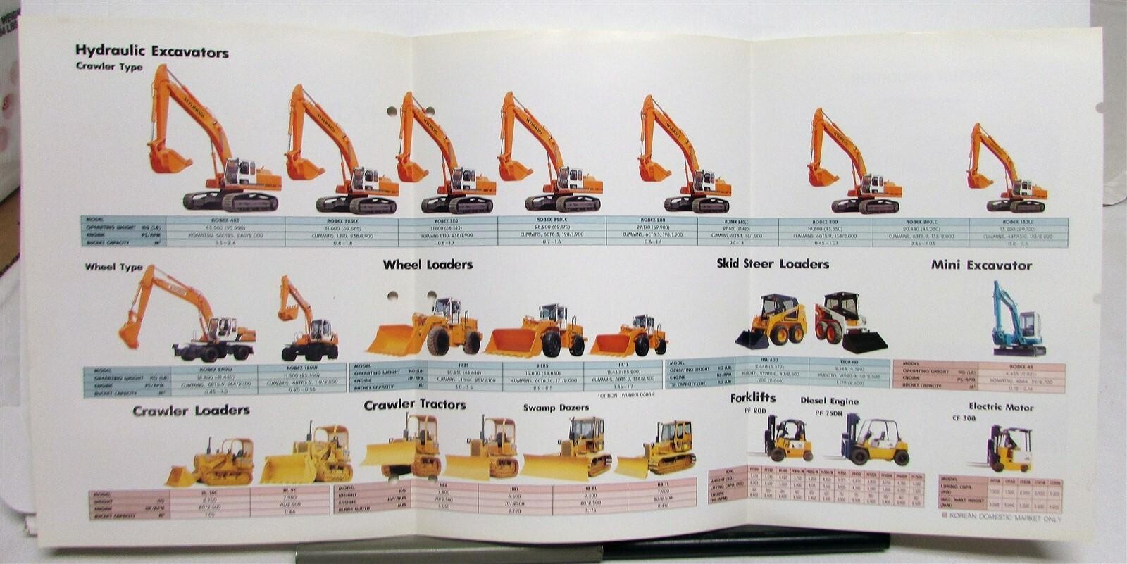 1992 Hyundai Line Dozers Forklift Loaders Specs Construction Sales Brochure