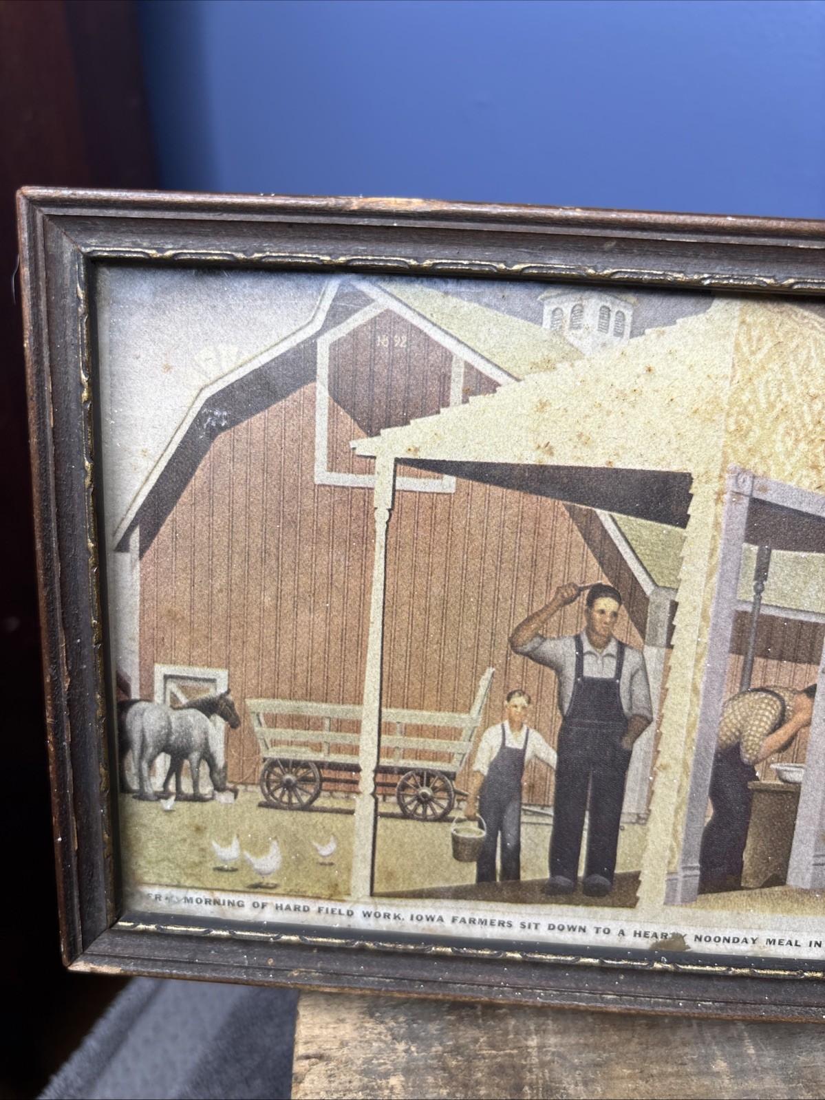 1930s Dinner For Threshers Farming Homestead Print Sign Grant Wood Glass Framed
