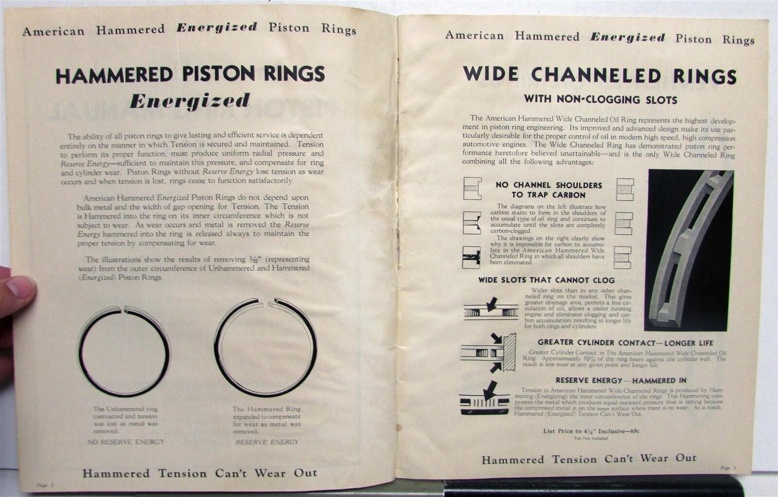 1933 American Hammered Energized Piston Rings Specs Features Sales Brochure