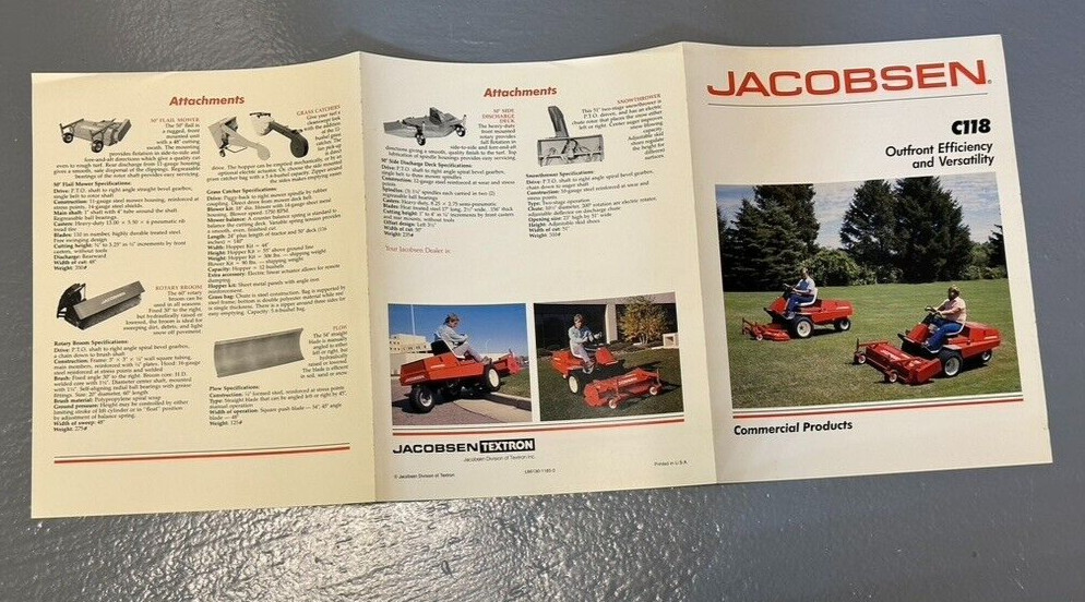 Vintage JACOBSEN Commercial TRACTOR MOWER C118 Vacuum Advertising Brochure