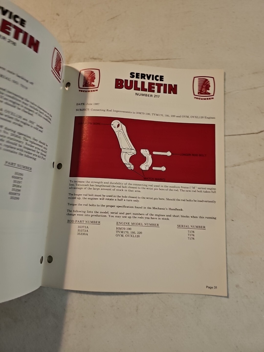Vintage 1987 TECUMSEH Dealer Information Brochure Catalog